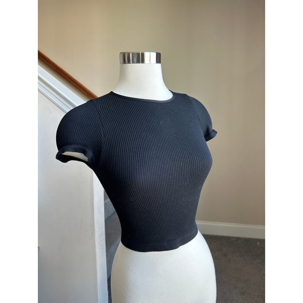 Out from under ribbed black cropped t shirt, size XS/S